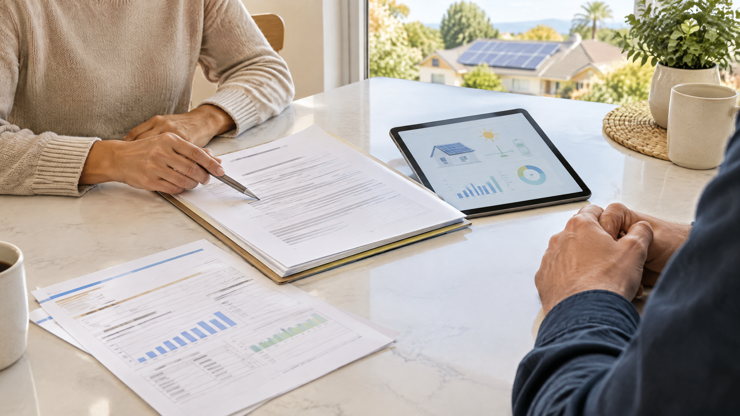 Illustrative review of solar agreements, utility history and system records before buying
